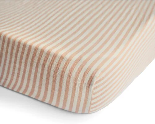 Miniatura 2 de mushie Sábana bajera ajustable de muselina extra suave 192 hilos 28 x 52 pulgadas (rayas naturales)