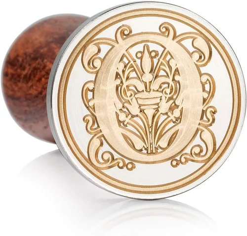 Miniatura 49 de Sello de cera Mceal, sello grande de 1 1/5"(30mm) de diámetro, cabeza de latón plateado con mango de madera, serie de letras de la A a la Z