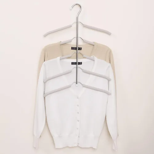 Miniatura 5 de Paquete de 3 perchas de ropa 5 en 1 que ahorran espacio cromadas y de espuma para blusas, árboles, perchero de ropa antideslizante de acero