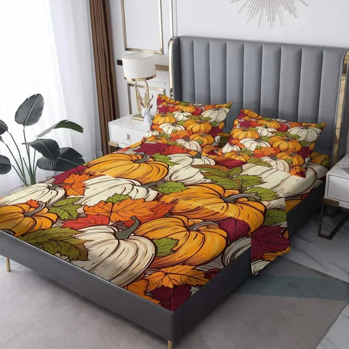 Miniatura 11 de Sábanas de hojas de otoño tamaño individual – Sábanas de cama de hoja de arce de otoño, microfibra suave, bolsillo profundo, sábanas y fundas