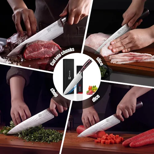 Miniatura 8 de PAUDIN Cuchillo de chef, cuchillo de cocina afilado de acero inoxidable de alto carbono de 8 pulgadas con mango ergonómico, caja de regalo