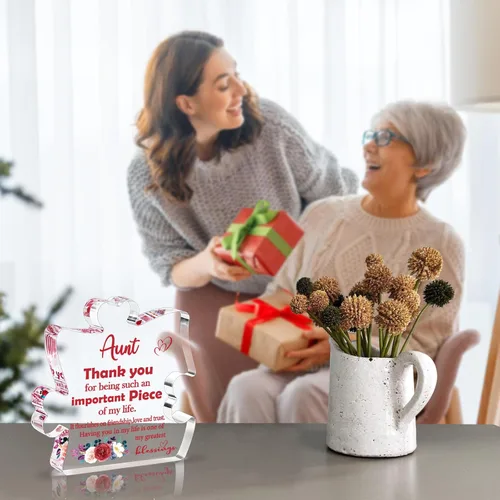 Miniatura 7 de Regalo de Navidad y Cumpleaños para Tía de Sobrina y Sobrino, Regalos para Nueva Tía, Mejor Tía del Mundo, Placa de Acrílico de Gracias Tía, Letrero