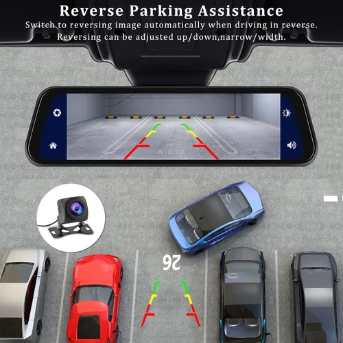 Miniatura 6 de Cámara de espejo retrovisor con Carplay y Android Auto, 9.66 pulgadas 1080P espejo Dash Cam frontal y trasera con control de voz