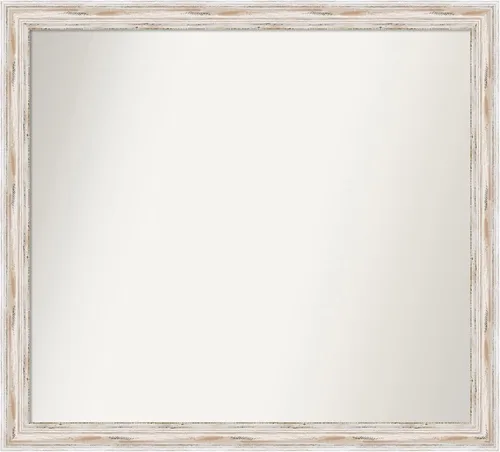 Miniatura 378 de Amanti Art Espejo de baño blanco para sobre el fregadero, 30 x 35 pulgadas, espejo de tocador rectangular estrecho de Eva de oro blanco, marco