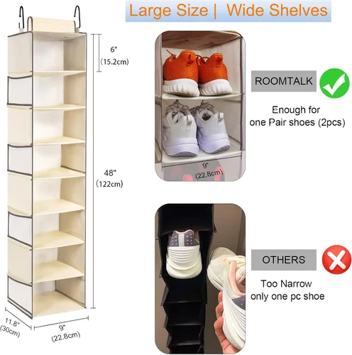 Miniatura 3 de Organizador de zapatos colgante de gran tamaño con 8 estantes, organizador colgante de armario con 8 bolsillos laterales, estantes colgantes más