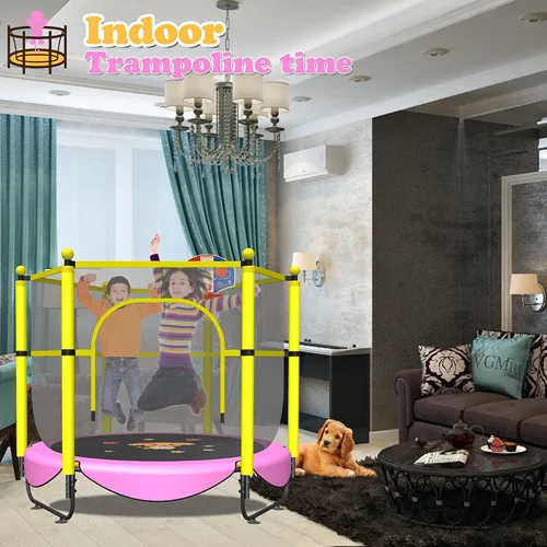 Miniatura 3 de VGMiu Trampolín de 60 pulgadas para niños, cama elástica de 5 pies para interiores y exteriores con aro de baloncesto, recinto de seguridad, regalos