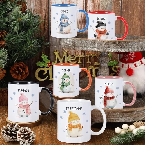 Miniatura 8 de Taza de Navidad personalizada para niños, taza de café con nombre personalizado de muñeco de nieve para niñas y niños, taza de chocolate caliente