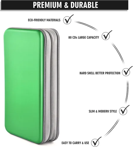 Miniatura 3 de Funda para CD, capacidad para 80 DVD, VCD, multimedia, Blu-ray, soporte para cartera, organizador de almacenamiento (verde)