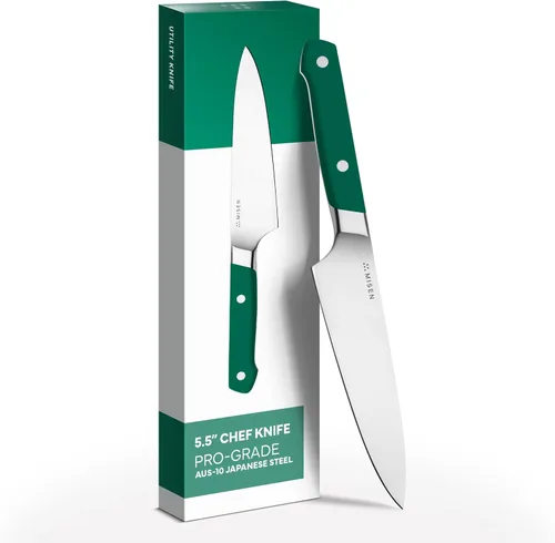 Miniatura 10 de Misen - Cuchillo utilitario de 5.5 pulgadas – Acero inoxidable AUS-10 japonés de alto carbono – Hoja híbrida alemana y japonesa – Cuchillo de cocina