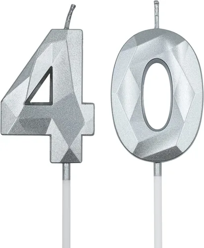 Miniatura 8 de Velas de 40 cumpleaños para pastel, vela azul número 40 en forma de diamante 3D, decoración de cumpleaños, suministros de fiesta para mujeres u