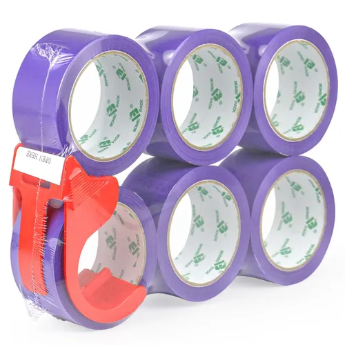 Miniatura 15 de BOMEI PACK Cinta de embalaje rosa con dispensador, 2.4 mil 1.88 pulgadas x 60 yardas, 6 rollos de repuesto de cinta de caja de color para mudanza