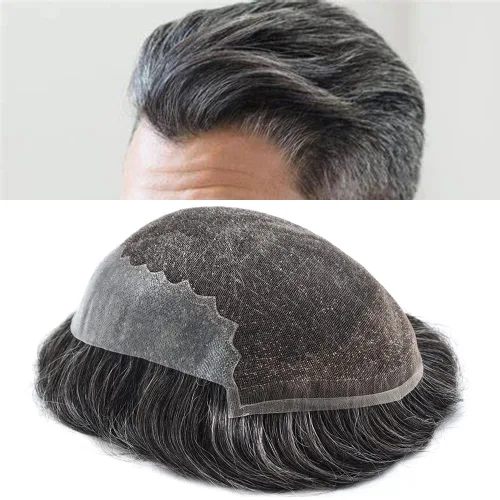 Miniatura 51 de Toupee - Sistemas de reemplazo de cabello para hombre, encaje frontal suizo, nudo blanqueado, pieza de cabello humano natural 1# negro azabache, 8 x
