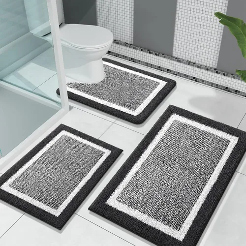 Miniatura 12 de OLANLY Juego de alfombras de baño de 3 piezas, alfombras de baño de microfibra suave y absorbente y alfombra de inodoro de contorno en forma de U
