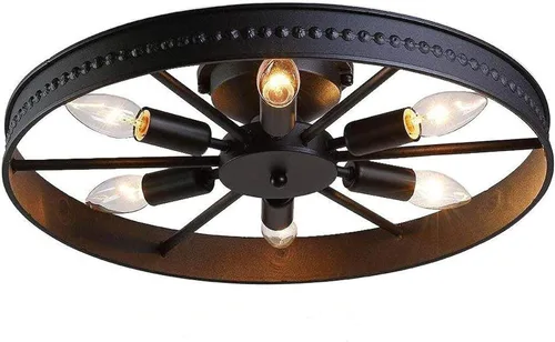Miniatura 11 de Lámpara de techo redonda de 4 luces con montaje semiempotrado en negro, estilo rústico de metal granja para isla de cocina, comedor, pasillo