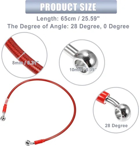 Miniatura 5 de X AUTOHAUX 25.6 in 25.59" Longitud 0.394 in ID motocicleta hidráulico freno manguera tubo tubo 28° 0° acero inoxidable trenzado cable para ATV