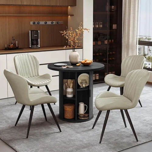 Miniatura 30 de Miereirl Juego de mesa y sillas de comedor moderno redondo, con una mesa de comedor de madera equipada con compartimentos de almacenamiento