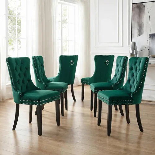 Miniatura 104 de Velvet Dining Chairs Set of 2, Tufted High Chairs with Nailhead Trim, Pull Ring, Black Solid Wood Legs, Elegant Upholstered Accent Chairs for Dining