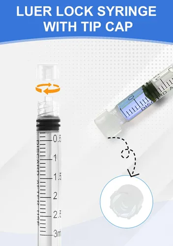 Miniatura 5 de Jeringa Luer Lock de 3mL con tapa - Estéril envuelta individualmente sin aguja - Medición precisa a prueba de fugas - Paquete de 12