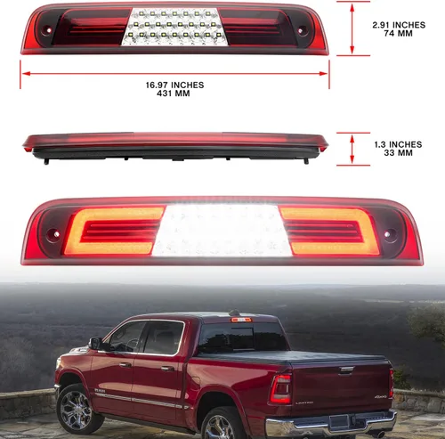 Miniatura 7 de Tercera luz de freno LED de repuesto para RAM 1500 2019 2020 2021 2022 2023 2024 RAM 1500 Pickup LED rojo 3er centro de freno de montaje alto