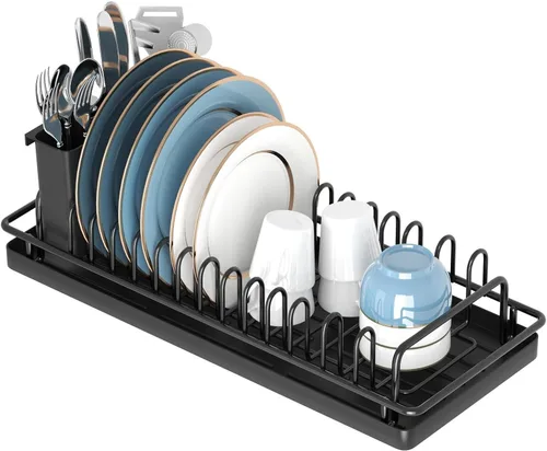 XYZLVSI Escurridor Compacto Pequeño para Platos Escurridor de Fregadero con Alfombrilla de Silicona, Escurridor de Platos de Acero Inoxidable para