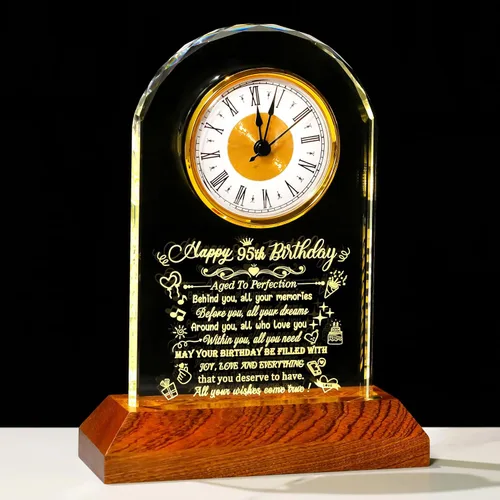 Miniatura 15 de Arikyrist Reloj de cristal de feliz cumpleaños 80 para hombres y mujeres, reloj de cuarzo con base de luz LED de madera, regalos de cumpleaños de 80