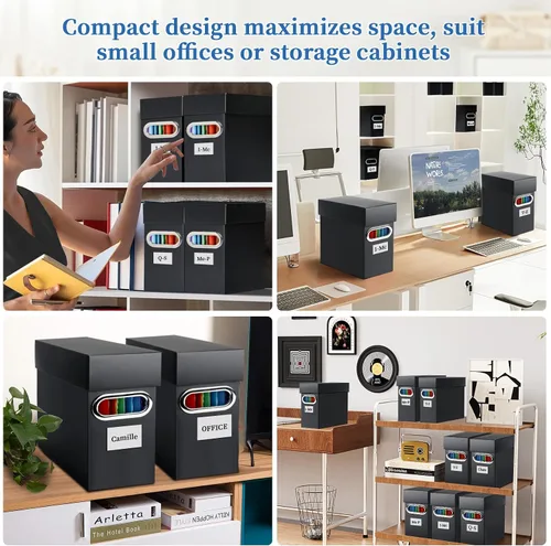 Miniatura 8 de Caja organizadora de archivos con tapa y asa, cajas de almacenamiento de carpetas de archivos colgantes de cartón grueso para tamaño carta, Negro