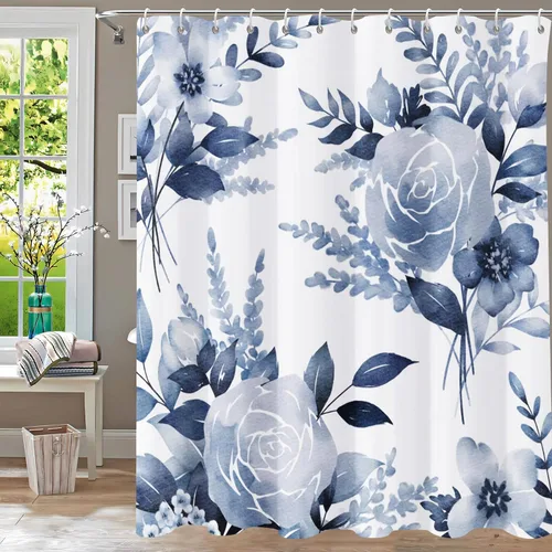 Miniatura 30 de Cortina de ducha floral, cortinas de ducha de flores para baño, cortina de baño de hojas de acuarela, cortinas de ducha de tela para el hogar