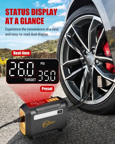 Miniatura 3 de ROCGORLD R8 Inflador de Neumáticos Compresor de Aire Portátil, Compresor de Aire Portátil DC 12V con Pantalla Digital Doble Grande, Inflado 3X Más