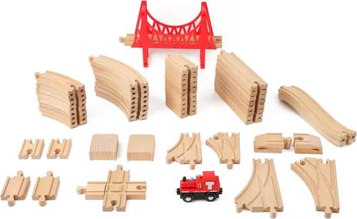 Miniatura 9 de Juego de 60 pistas de tren de madera, accesorios de expansión para niños pequeños de 3 a 5 años, 100% compatible con todas las principales marcas