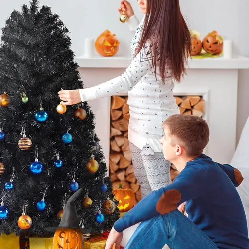 Miniatura 7 de Yaheetech - Árbol de pino artificial de Halloween negro de 4.5 pies, para decoración de fiestas en casa, oficina, fiestas, en interiores
