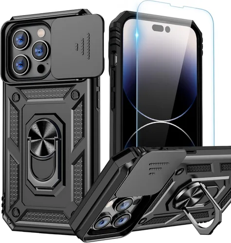 Miniatura 20 de Goton Funda para iPhone 14 Plus con Protector de Pantalla - Funda con Cubierta Deslizante para Cámara con Soporte de Anillo, Resistente de Grado