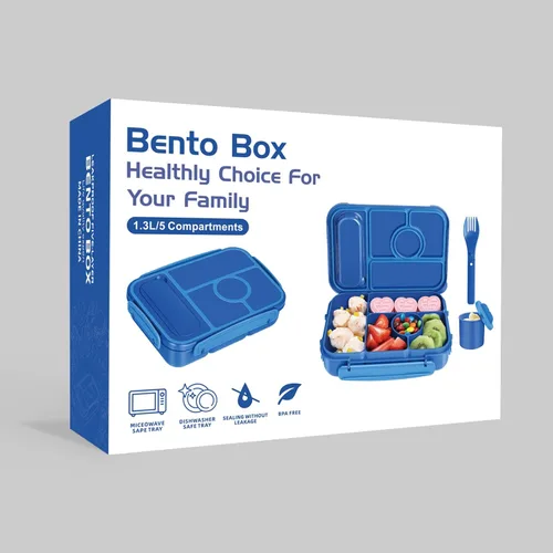 Miniatura 8 de Amathley Lonchera Bento para Adultos, Lonchera para Niños, Recipientes para Almuerzo para Adultos/Niños/Niños Pequeños, Lonchera Bento de 5 Azul