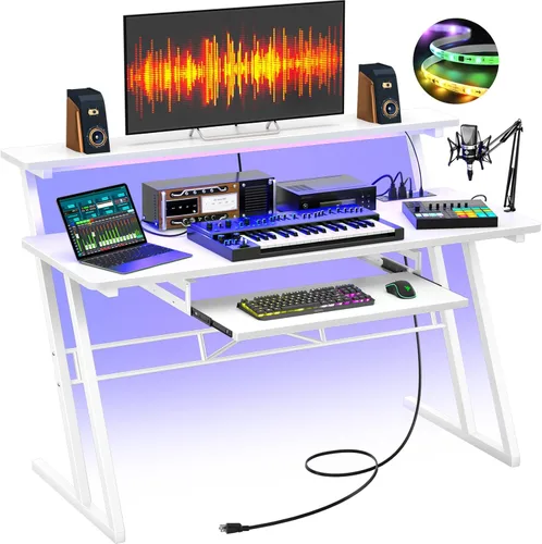 Miniatura 12 de Escritorio de producción de estudio de música Armocity - Escritorio de estudio de grabación para productor con toma de corriente, estación