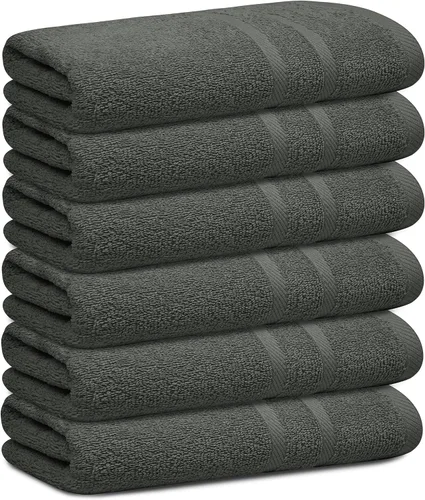 Looperry - Juego de 6 toallas de baño pequeñas - 100 % algodón, toallas de ducha de 23x46 en 450 GSM. Toalla ligera y absorbente de secado rápido