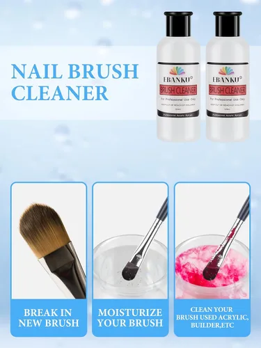 Miniatura 2 de EBANKU Limpiador de pinceles de uñas acrílico de 4.1 fl oz, 3 en 1, cepillo de uñas, solución limpiadora de cepillo de uñas, limpieza rápida