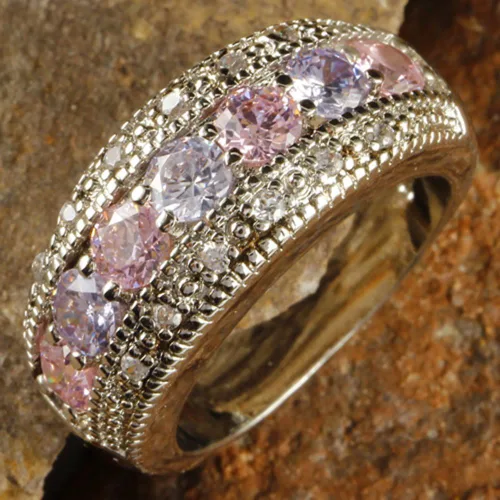 Miniatura 3 de Anillo de plata de ley 925 con topacio rosa y amatista para mujer
