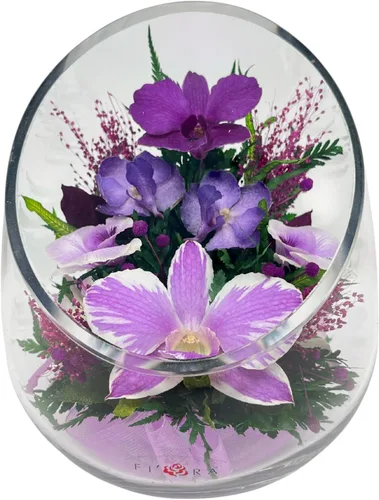 Fiora Flower - Elegante arreglo de orquídeas en jarrón de vidrio | Orquídeas reales preservadas que duran 5 años | Ideal para decoración del hogar o