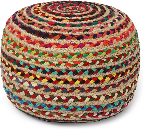 Miniatura 13 de REDEARTH Puf circular de yute, puf otomano – Puf trenzado con acento para sentarse redondo reposapiés para sala de estar, dormitorio, guardería