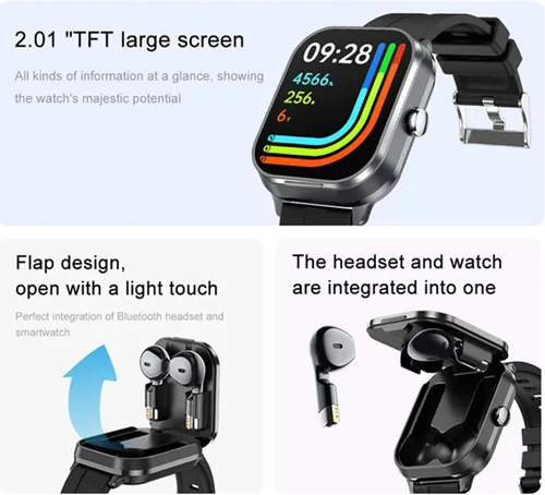 Miniatura 3 de Tuanzi D8Pro - Reloj inteligente TFT de 2.01 pulgadas con audífonos, reloj inteligente TWS, auriculares inalámbricos Bluetooth, monitor de salud