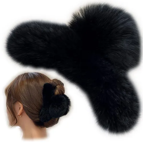 YOYLMAL - Pinza grande de pelo sintético para mujer, 5.1 pulgadas, pinzas de pelo mullidas y esponjosas, antideslizantes, fuerte sujeción peluda,