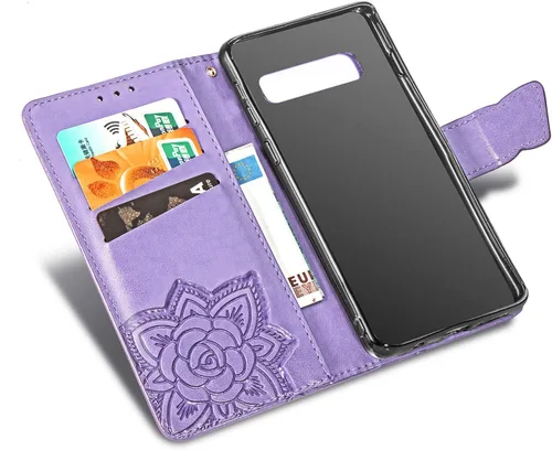 Miniatura 7 de Funda protectora de piel sintética para Samsung Galaxy S10e, con tapa y ranura para tarjetas, bolsillo en relieve, diseño de flores y mariposas