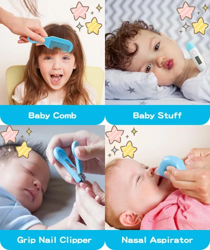 Miniatura 5 de Kit de cuidado y aseo para bebés, juego de seguridad para bebés de 14 en 1, juego de cuidado de salud de guardería para recién nacidos con cepillo