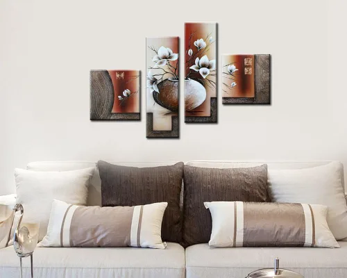 Miniatura 5 de Noah Art -Arte de flores contemporáneo, tulipán blanco en un florero, imágenes de flores 100% pintadas a mano, pintura al óleo abstracta de flores