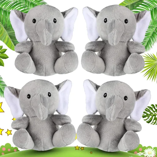 Skylety 4 piezas de animales de peluche pequeños y lindos elefantes, animales del bosque suaves para baby shower, niños y niñas, revelación de