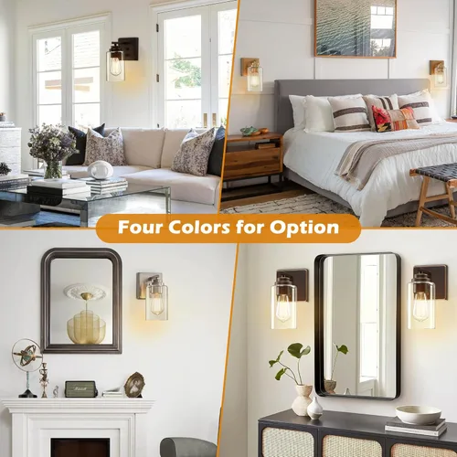 Miniatura 6 de Pia Ricco Juego de 2 apliques de pared, lámparas de pared con interruptor para dormitorio, modernas lámparas de baño con pantalla de vidrio Bronce