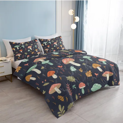 Miniatura 3 de Colorido juego de cama de hongos tamaño individual, súper suave, cómodo, transpirable, edredón individual de hongos trippy y 2 fundas de almohada