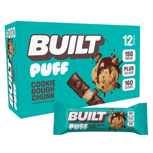 Miniatura 12 de Built Puffs - Barras de proteínas de 12 unidades, barras energéticas altas en proteínas, colágeno, sin gluten, cubiertas de chocolate, bajas
