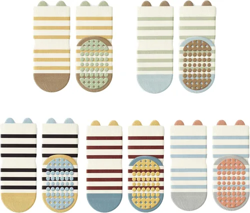 Miniatura 9 de 5 pares de calcetines antideslizantes con agarre para tobillos para bebés, niños y niñas, calcetines antideslizantes adhesivos para bebés, niños