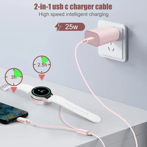 Miniatura 2 de Cargador 2 en 1 para Samsung Watch, cargador rápido USB C de 25 W, compatible con Galaxy Watch 8/8 Classic/Ultra/7/6/6 Classic/5 Pro/5/4/4