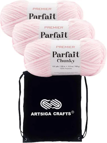 Miniatura 58 de Premier Yarns Parfait Chunky Mushroom 1150-41 (6 madejas - mismo lote de tinte) Peso S Bulky #6 Hilo de poliéster para ganchillo y punto con bolsa
